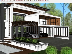 Model skechup ngoại thất villa 2 tầng kích thước 37x45m