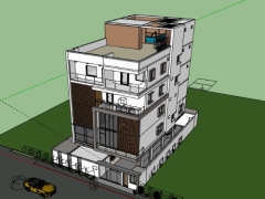 Sketchup nhà phố 4 tầng 13x15.7m dựng model su đẹp