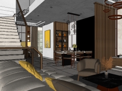 Thiết kế Su nội thất phòng khách + phòng bếp 3D nhà phố hiện đại 2021