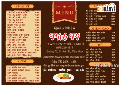 menu quán cafe,file corel menu quán ăn,menu quán trà sữa,coreldraw thiết kế menu