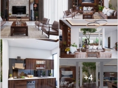 3DMAX nội thất tầng 1 phòng khách + bếp