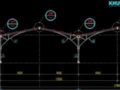 Autocad kết cấu lán để xe thép 3 khoang 27x45m