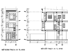 Autocad nhà phố 3 tầng 4.2x11.29m (kiến trúc, kết cấu, điện nước), kèm dự toán