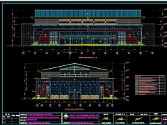 Autocad thiết kế bản vẽ kiến trúc nhà thi đấu đa năng 33.6x54m 