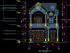 Bản vẽ 2019 CAD thi công biệt thự 2 tầng 9x19.8m Full kiến trúc, kết cấu, điện nước