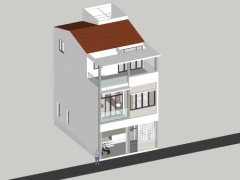 Bản vẽ 3d sketchup nội, ngoại thất nhà phố 3 tầng 7x11m 