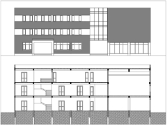 Bản vẽ autocad thiết kế kiến trúc nhà điều hành 3 tầng 28x32m
