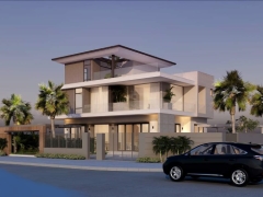 Bản vẽ biệt thự 2 tầng 11x13m gồm kiến trúc và phối cảnh.