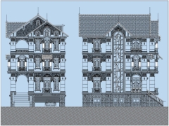 Bản vẽ biệt thự mái thái 4 tầng, 1 hầm tân cổ điển 9.2x12.3m