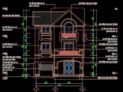 Bản vẽ CAD biệt thự 3 tầng kích thước 9.5x12.5m (full kiến trúc, kết cấu)
