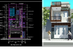 Bản vẽ CAD Full kiến trúc nhà ở gia đình 2 lầu 1 trệt 6x17.2m