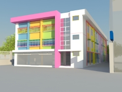Bản vẽ CAD Kiến trúc, dự toán trường mầm non mặt trời hồng 1 trệt 2 lầu 16.4x48.4m