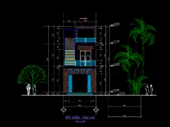 Bản vẽ CAD Kiến trúc nhà phố 2 tầng kích thước 5x12m
