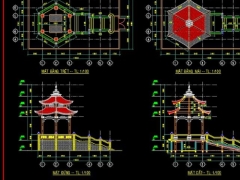 Bản vẽ cad thiết kế nhà chòi lục giác gồm kết cấu, kiến trúc