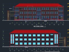 Bản vẽ cad thiết kế trường tiểu học khối 4 phòng học, 8 phòng chức năng và công trình phụ trợ 3 tầng 44x8.7m trường tiểu học