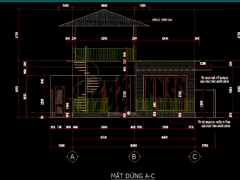 Bản vẽ Cad và file phối cảnh nhà biệt thự 2 tầng 12x12.1m Kiến trúc, kết cấu, điện nước