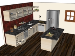 Bản vẽ dựng model thiết kế nội thất phòng bếp mới