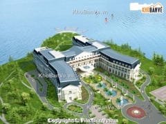 Bản vẽ dwg kiến trúc bản vẽ hotel 5 sao khu du lịch hồ tuyền lâm kèm file phối cảnh