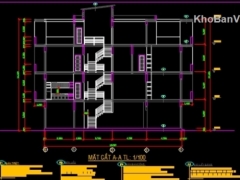 Bản vẽ kết cấu kiến trúc nhà phố 4 tầng cầu thang tròn KT 4x17m