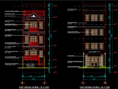 Bản vẽ kiến trúc + Ảnh Phối cảnh Nhà phố kết hợp văn phòng 5x20m 3 tầng 1 tầng hầm 1 sân thượng