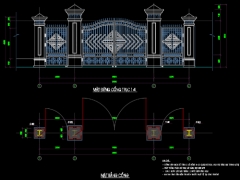 Bản vẽ kiến trúc, kết cấu tường rào, cổng kích thước dài 10.2m