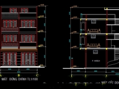 Bản vẽ kiến trúc mẫu nhà phố 4 tầng kích thước 8x20m