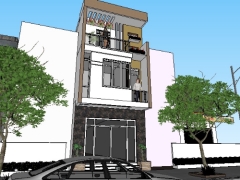 Bản vẽ kiến trúc thiết kế nhà phố 3 tầng kích thước 5x21m phối cảnh sketchup
