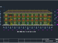 Bản vẽ kiến trúc thiết kế trường học 3 tầng kích thước 8.9x44.2m