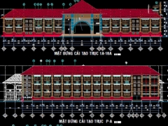 Bản vẽ kiến trúc trường THPT 3 tầng 21 phòng học kích thước 92x96m