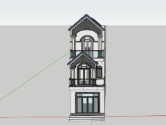 Bản vẽ mẫu nhà phố 3 tầng 4.5x20m model .skp