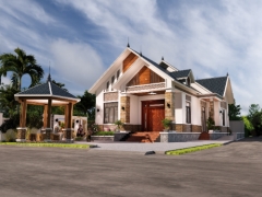 Bản vẽ nhà 1 tầng mái thái 8.8x12.8m