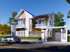 Bản vẽ nhà 2 tầng mái thái 10.7x8.6m