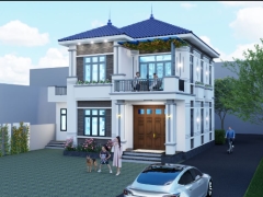 Bản vẽ nhà mái Nhật 2 tầng 11.9x9.9m