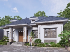Bản vẽ nhà mái nhật nông thôn 13x16.4m 3 phòng ngủ 