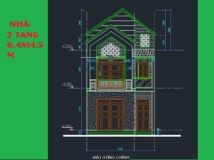 Bản vẽ Nhà ở gia đình 2 tầng 6.4x14.5m (Gồm kiến trúc, kết cấu, điện, dự toán)