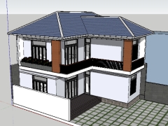 Bản vẽ nhà phố 2 tầng diện tích 9.5x12.7m, có file sketchup triển khai kiến trúc, autocad đầy đủ kết cấu