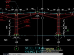 Bản vẽ nhà xe khung thép 10x25m