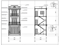 Bản vẽ thiết kế kiến trúc nhà ở 3 tầng kích thước 4.78x21m