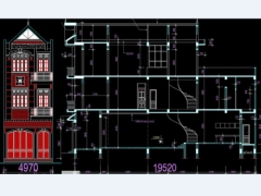 Bản vẽ thiết kế kiến trúc nhà phố 3 tầng 5x19.5m 