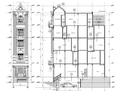 Bản vẽ thiết kế kiến trúc nhà phố tân cố điển 5 tầng 1 hầm 4x14m mặt tiền