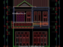 Bản vẽ thiết kế nhà phố 2 tầng KT 7.3x13.8m hạng mục kiến trúc, kết cấu