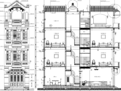 Kiến trúc nhà phố 4 tầng,Bản vẽ thiết kế nhà 4x13m,bản vẽ kiến trúc nhà ở 4 tầng,Nhà phố 4 tầng 4x13m,Mẫu nhà phố tân cổ điển 4m mặt tiền,Nhà liền kề 4 tầng đẹp