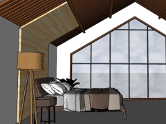 Bản vẽ thiết kế phòng ngủ áp mái đẹp model sketchup