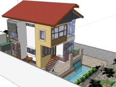 Biệt thự 2 tầng 9x16m model sketchup 