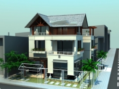 Biệt thự 3 tầng mái dốc diện tích 12.5x13.5m