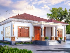 Biệt thự mái nhật 1 tầng 14.2x27.3m File cad kiến trúc, kết cấu, điện nước, ảnh 3D