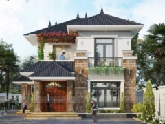 Biệt thự mái nhật 2 tầng 8.5x15.3m file cad