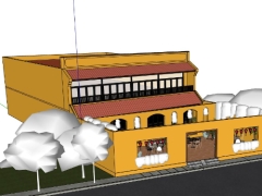 Cafe cổ 2 tầng 14x19m model sketchup