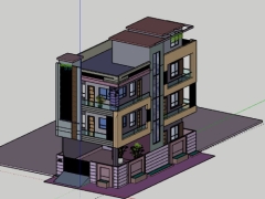 Download model sketchup nhà dân 3 tầng 7x12.7m