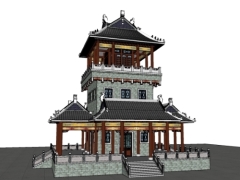 Dựng file sketchup thiết kế đình chùa 3 tầng